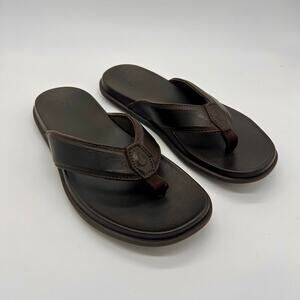 Olukai ‘Ōlali Flip Flops Olali Men’s size 8 Dark Java Brown Leather Beach Sandal